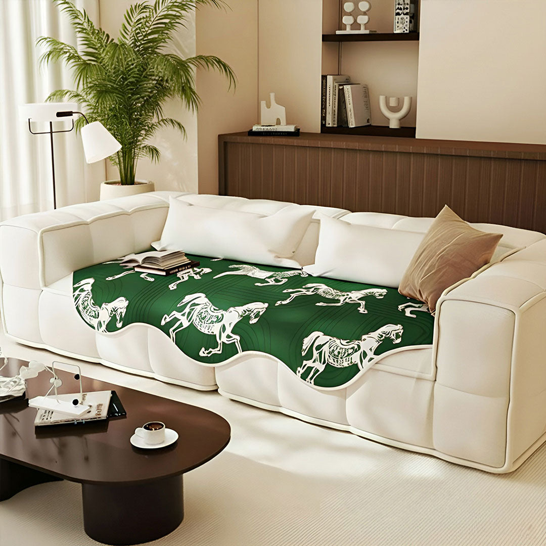 SOGA Three-Seater Green Horse Print 90x210cm Throw Blanket Sofa Cover - Image 4