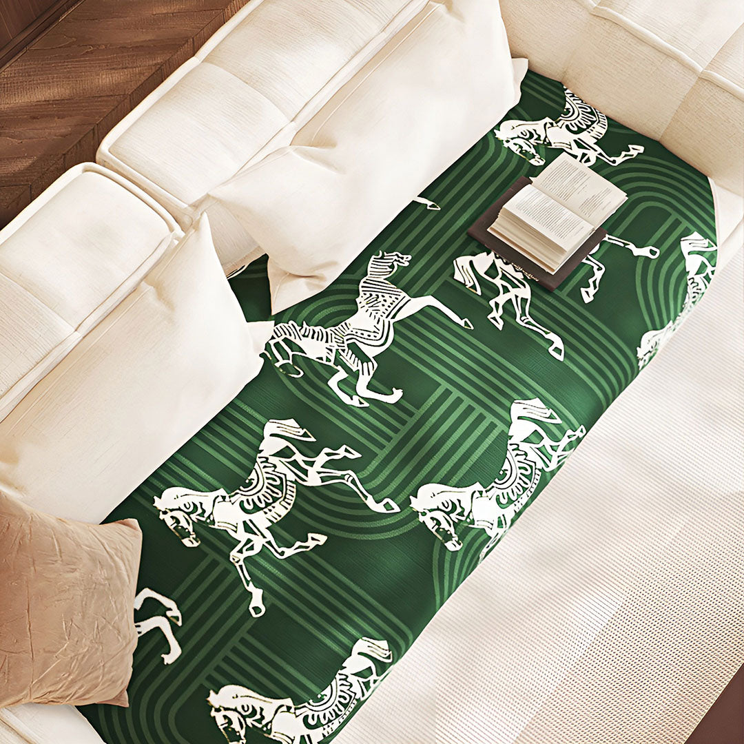 SOGA Three-Seater Green Horse Print 90x210cm Throw Blanket Sofa Cover - Image 5