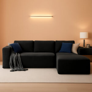 106 Inch Modular Sectional Sofa Black Corduroy Fabric