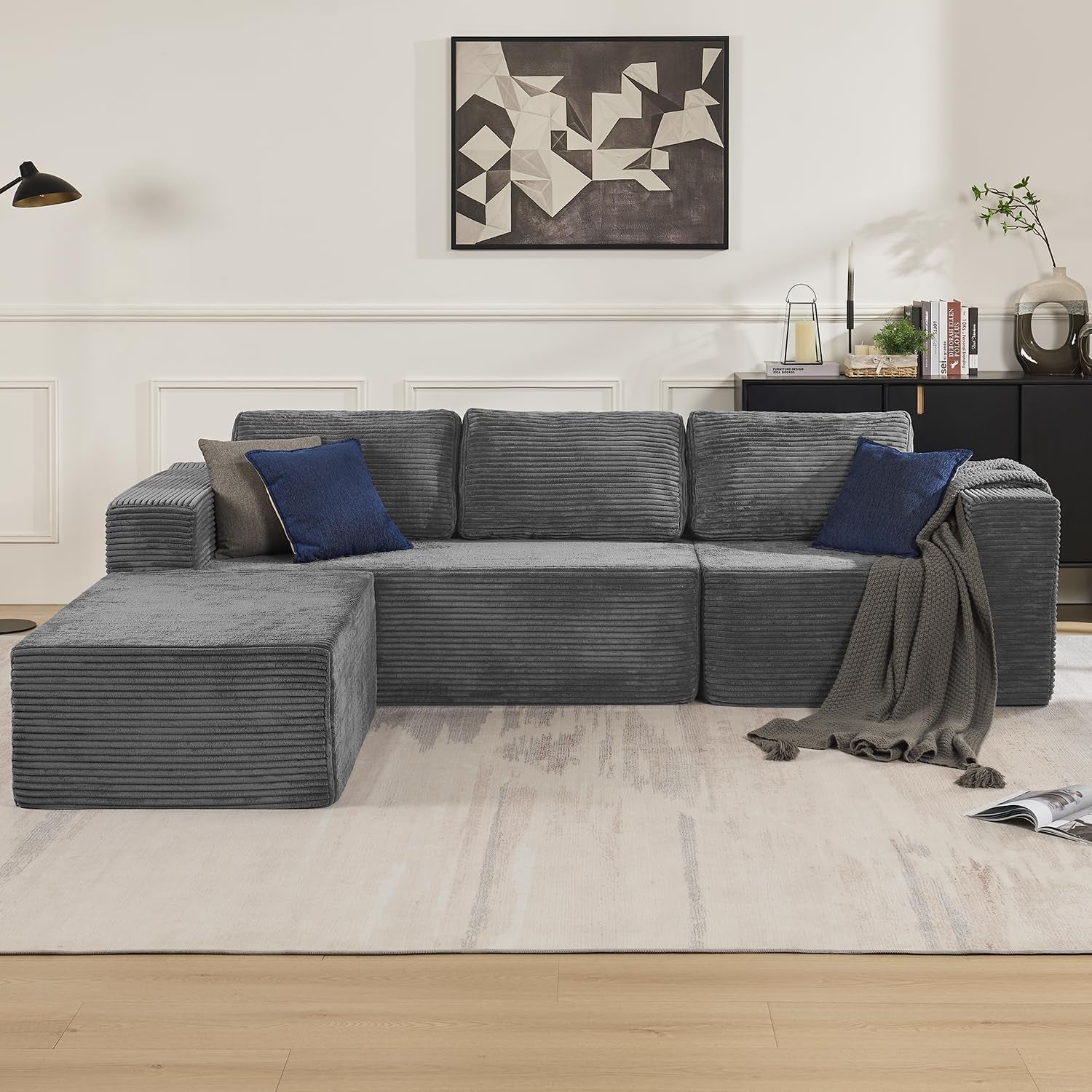106 Inches Modular Sectional Sofa Right Facing Grey - Image 2